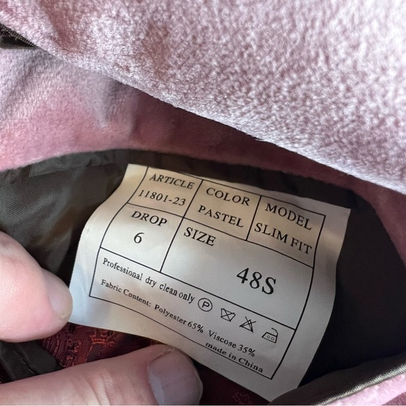 AZARMAN Slim Fit 1 Button Pink Pastel Velvet Shawl Dinner Jacket Sz 48 S - Picture 5 of 9
